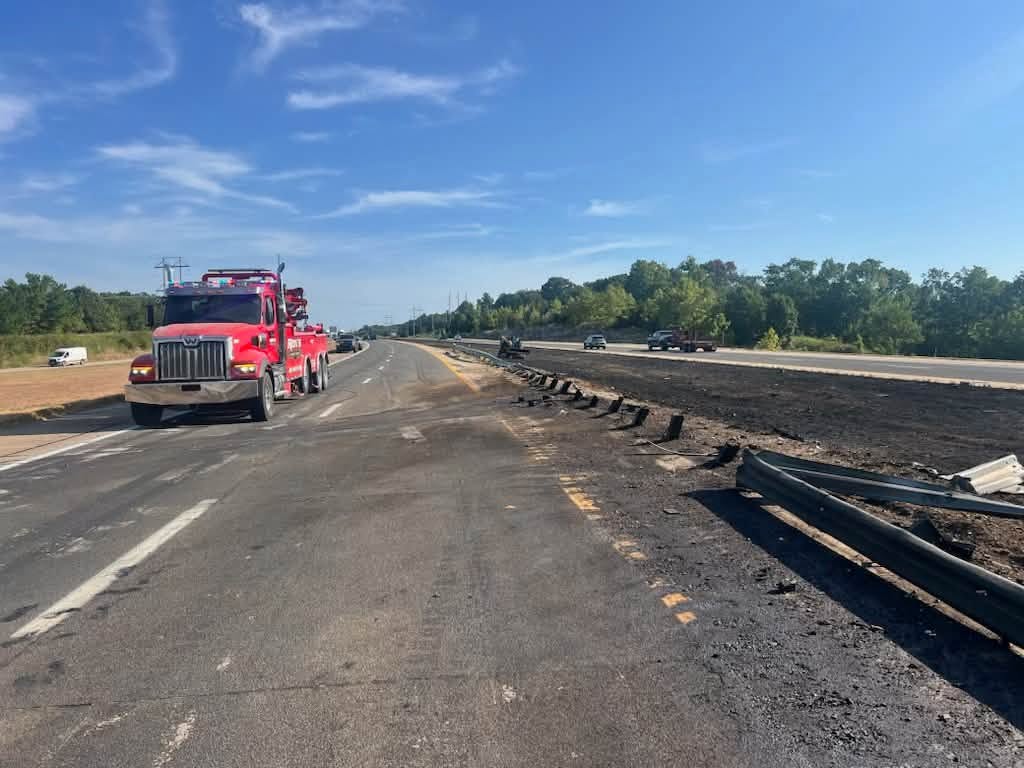 Red Ron's wrecker at the cleared highway recovery scene